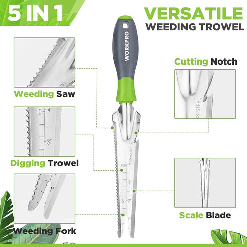 WORKPRO Hand Weeder Puller, 5-in-1 Stainless Steel Garden Trowel with Soft Handle, Gardening Weeding Tool for Easy Weeder Removal, Planting, Weedi...