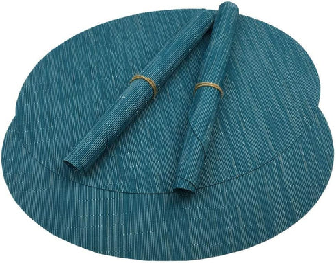 Placemats,Red-A Imitation Bamboo Oval Woven Vinyl Heat Resistant Placemats Washable Table Mats for Kitchen Table Set of 4,Blue...