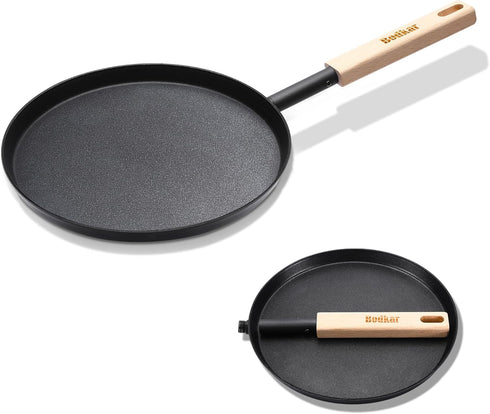 Frying Pan Skillet 8-inch Flat Griddle Pan, Lightweight Grill Pan with Wooden Handle for Camping Indoor Outdoor Cooking...