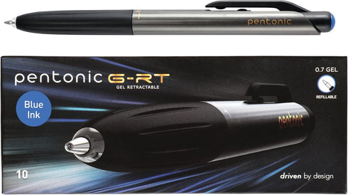Pentonic GR-T Retractable Gel Pens, 10 Count, Blue Ink, 0.7 mm Fine Point, Smooth Writing For Journaling, Note Taking, Office & School (1002361)...