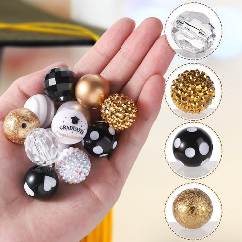 60pcs 20mm Graduation Plastic Beads, Large Bubblegum Beads with Lobster Clasp Extension Chain Fine Wire Spacer Beads Rhinestone Chunky Beads for D...