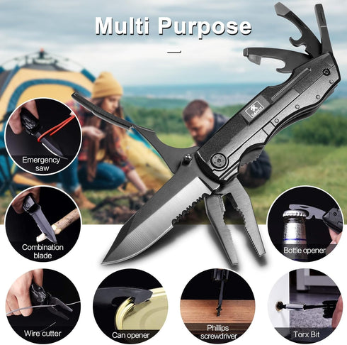 Multitool Pocket Pliers Folding Knife Stainless Steel Survival Camping Knife Bottle Opener Screwdrivers Liner Lock Durable Sheath Gifts for Men Pe...