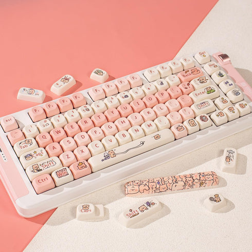 Pink Keycaps PBT MOA Profile Cute Pig Custom Keyboard Keycaps DYE-SUB 131 Keys Set for Cherry MX Switches Alice Mechanical Keyboard...
