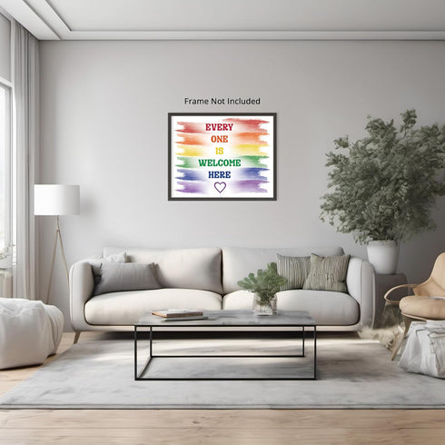 Posterizer 1 pcs-Everyone is welcome here-Rainbow color quote-Gay & LGBTQ Art-Watercolor Art-Gift for Teachers-School and classroom art- UNFRAMED ...