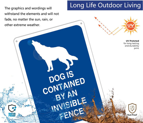 Dogs Contained by Invisible Fence Signs 10" x 7" Beware Of Dog Signs Dog Warning Signs Metal Reflective Rust Free Aluminum UV Protected Waterproof...