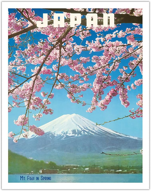 Japan - Mount Fuji in Spring - Cherry Tree Blossoms - Vintage Travel Poster c.1960s - Fine Art Matte Paper Print (Unframed) 11x14in...