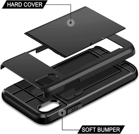 SAMONPOW for iPhone X/XS Case Wallet Card Holder for iPhone 10 Case Wallet Card Holder Heavy Duty Protection Shockproof Anti Scratch Soft Rubber B...
