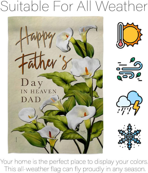 Breeze Decor Happy Fathers Day in Heaven Garden Flag Gifts Lawn Remembrance Porch Outdoor Wall Tapestry Yard Sign Grave Cemetery Decor Dad Home Ba...