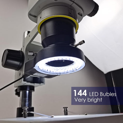 Microscope Light Microscope LED Ring Light Illuminator, Electronic Industry Microscope Ring Lamp 144 LED Bubbles for Lab Monocular Binocular Trino...