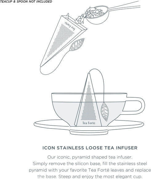 Tea Forte Icon Stainless Steel Loose Leaf Tea Infuser, Extra Fine Strainer with Silicone Leaf and Base...
