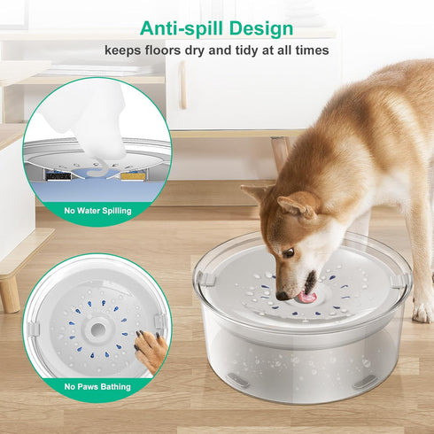2L Dog Water Bowl No Spill Dog Bowl with Slow Feeder Mat 70oz Large Splash Proof Pet Water Dispenser with Filters Plastic Slow Drinking Bowl Vehic...