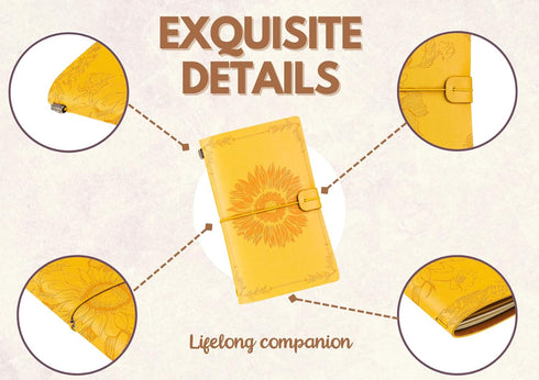 InnoBeta Sunflower gifts for Women Leather Journal Notebook 7x5 Inches, Refillable Sketchbook, Travel Diary, Lined Planner - Yellow - Big Sunflowe...