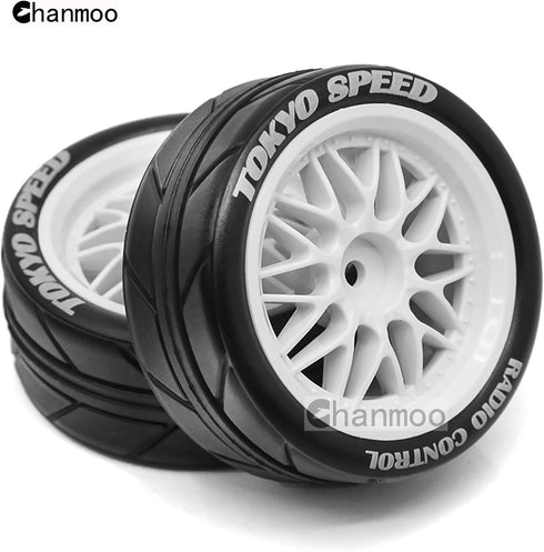 1/10 RC On Road Tires and Plastic Rally Wheels 12mm Hex Drift Tyres for 1:10 Scale Racing Touring Street Car Tamiya TT01 TT02 XV01 TA06 A959 14400...