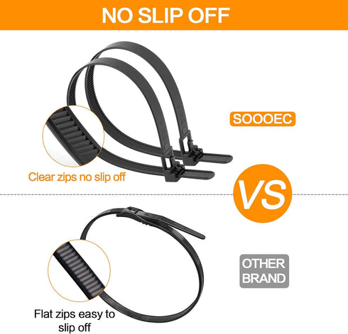 SOOOEC 100 Pack Reusable Zip Ties 10 inch Heavy Duty Outdoor UV Resistant, Releasable Black Zip Ties Indoor Round Ending No Hurt, Cable Ties Reusa...