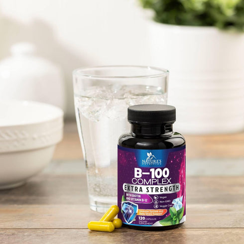 B Complex Vitamins with Vitamin B1 B2 B3 B6 B12 B100 C & Folic Acid - Supplement for Energy, Brain, & Immune Support - Super B Vitamin Complex for...