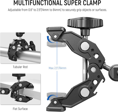 NEEWER Double Super Clamp Camera Mount with Magic Arm, Cold Shoes for Desk Studio Light Stand Holder Photography Reflector, Flag, Cross Bars, Moto...