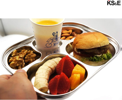 Korean Stainless Steel Divided Plates by KS&E, Little Kids Toddlers Babies small Tray, BPA Free, Diet Food Control, Compact Serving Platter, Snack...