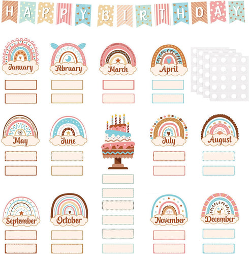 60pcs Style Classroom Birthday Charts, Classroom Decoration Birthday Bulletin Board Ornaments Set Rainbow Style Embellishment Classroom Charts Dec...