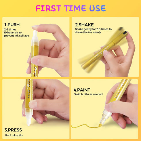 Acrylic Gold Paint Pens - 8 Pack 2-3MM Medium Tip & 0.7MM Extra Fine Gold Paint Marker for Rock Painting, Wood, Metal, Fabric, Plastic, Canvas, Gl...