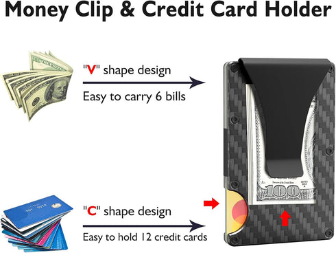 OTO Money Clip for Men,RFID Blocking Carbon Fiber Wallet,Minimalist Slim Wallet with Front Pocket,Aluminum Metal Credit Card Holder...