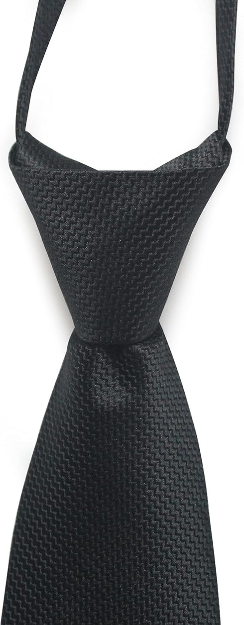 Men's Black Classic Woven Jacquard Solid Pre-Tied Adjustable Zipper necktie...