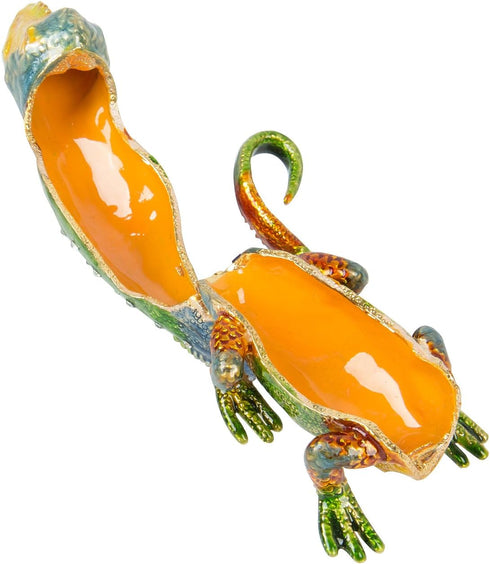 QIFU Hand Painted Enameled Lizard Style Decorative Jewelry Trinket Box Hinged...