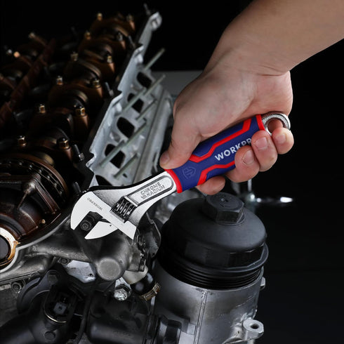 WORKPRO 8-inch Adjustable Wrench, Wide Jaw Opening Wrench with Rubber Anti-slip grip, Metric/SAE Scales, Premium Cr-V Steel, Chrome Plated...