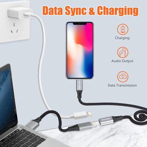 AGVEE 6.6ft Lightning Extension Cable, Braided Female to Male Extender Full Function Cord Compatible with iPhone iPad, Data Sync Video Audio & Cha...