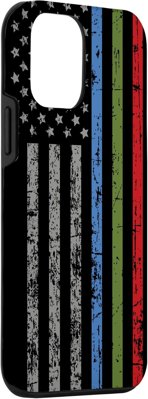 iPhone 12 mini Police Military and Fire Thin Blue Green Red Line Flag Case...