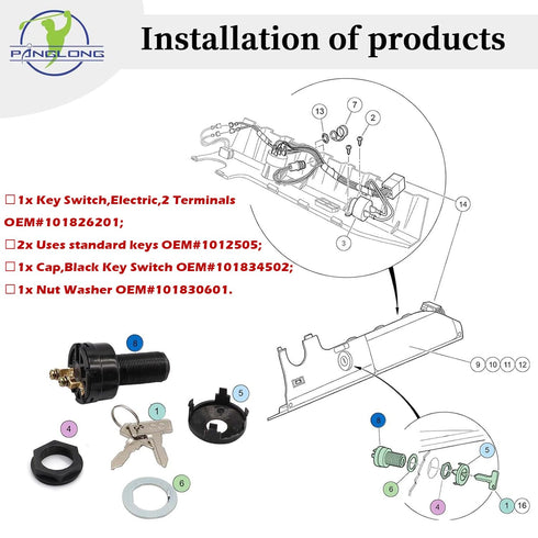 Panglong Starter Switch,Club Car DS Electric Golf Cart 1996-Up Ignition Key Switch, 36 Or 48 Volts,Suit 101826201...