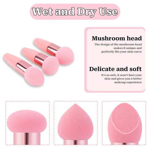 3Pcs Makeup Sponge Facial Foundation Sponge Professional Makeup Blending Sponge with Handle Beauty Sponge Blender Dry & Wet Use Makeup Sponges for...