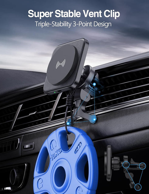 for MagSafe Car Mount Charger - 15W Wireless Magnetic Car Charger Holder for iPhone 15/14/13/12 Series, Air Vent, Stable, Strong Magnets, Vegan Le...