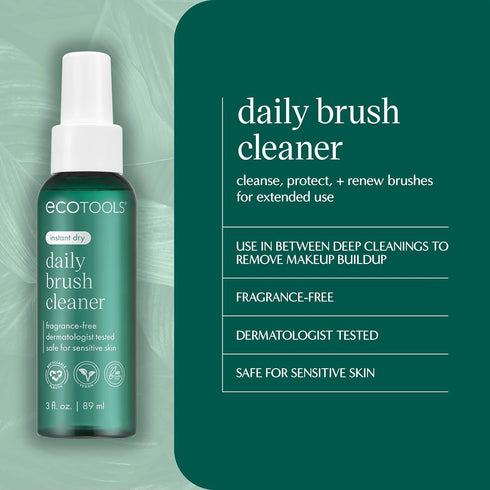 EcoTools Daily Brush Cleaner, Makeup Brush Cleanser Spray, Quick Drying Brush Spray, Fragrance Free & Dermatologist Tested, Travel Size, TSA Appro...