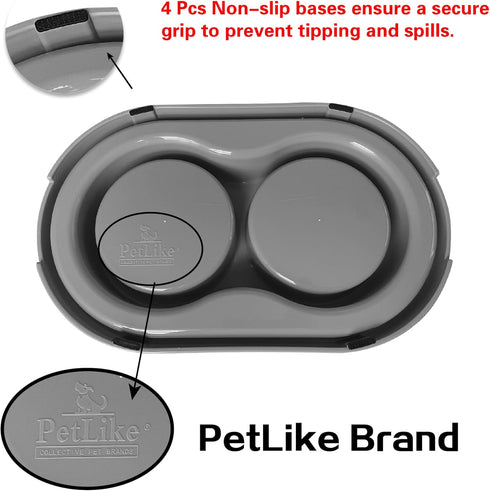 PetLike Ants Away Double Dog Water and Food Bowls,6 cups/48oz Pet Feeder Bowls for Puppy Medium Large Dogs Cats (Grey, 15.5X9.5X2.75 INCH)...