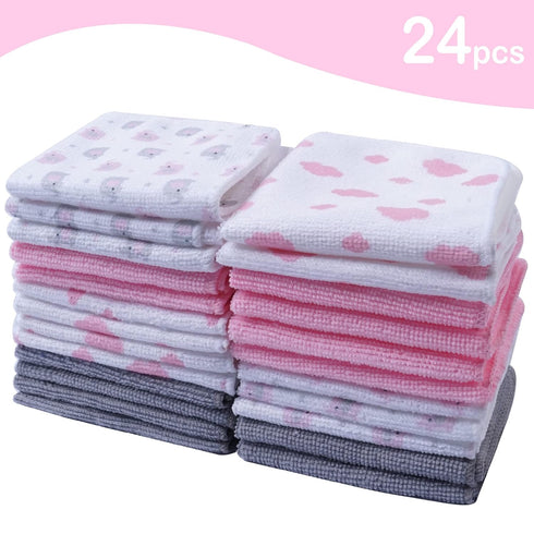 Viviland Baby Washcloths, 24Pack Baby Towels for Newborn, Baby Girl Wash Cloths, and Infant Bath Face Washcloths Soft Absorbent, Gentle on Sensiti...