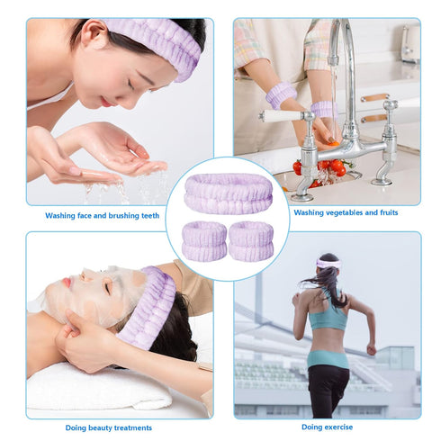 3pcs Spa Facial Headband Women Makeup Headband Girls Washing Face Headband Soft Microfiber Spa Wrist Washband Ladies Spa Hair Wraps Headbands for ...