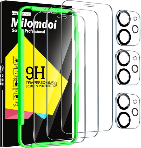Milomdoi 3 Pack Screen Protector for Apple iPhone 11 with 3 Pack Tempered Glass Camera Lens Protector, Ultra 9H Accessories, Case Friendly, Mounti...