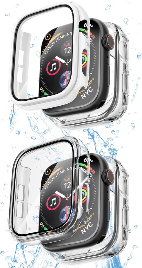 COOLQO 2 Pack Waterproof 2 in 1 Case Compatible for Apple Watch 40mm SE 2nd 2023 SE 6 5 4, with 9H Tempered Glass Screen Protector, Full Body Cove...