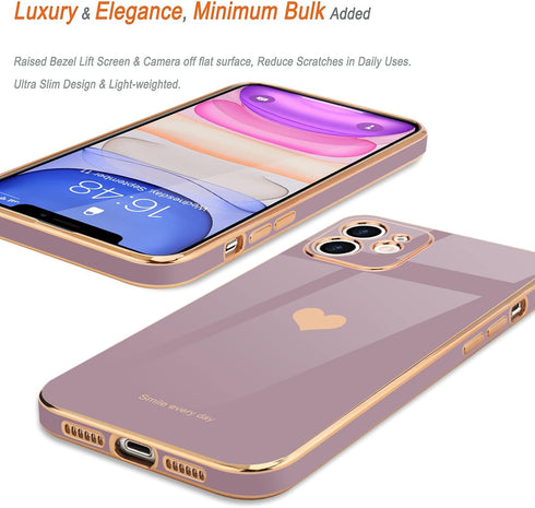 Teageo Compatible with iPhone 11 Case for Women Girl Cute Love-Heart Luxury Bling Plating Soft Back Cover Raised Full Camera Protection Bumper Sil...