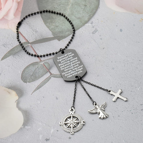 BNQL Drive Safe Car Charm for Rearview Mirror Guardian Angel for Car Mirror Hanging Charm May Your Guardian Angel Ride with You (Black)...
