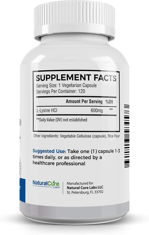 Clean L-Lysine 600mg, 120 Capsules | Vegan, Non-GMO, & Gluten Free...