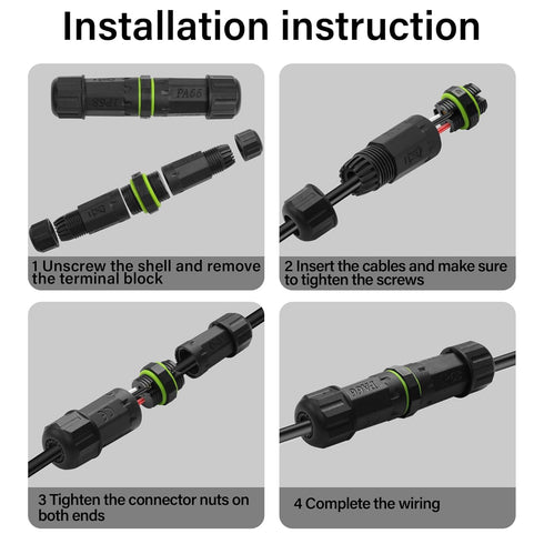 Waterproof Electrical Cable Connector 3 Pin IP68 Outdoor Cable Waterproof Coupler Support to 3.5-10mm Wire Diameter for outdoor billboards, tunnel...