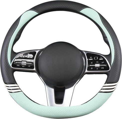 Cute Steering Wheel Cover D Shape for Girls Women Universal 15 inch,Black and Green...