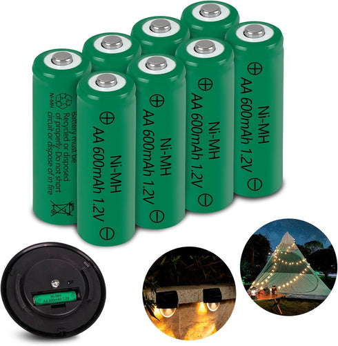 Rechargeable AA Batteries NIMH 600mAh 1.2V Double A Rechargeable Battery for Solar Garden Lawn Landscaping Light, 8 Pack, Blue...