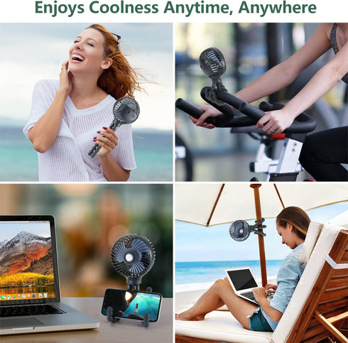 snawowo Mini Handheld Personal Portable Fan, Baby Stroller Fan, Car Seat USB or Battery Powered, with Flexible Tripod Clip on Student Bed Desk Bik...