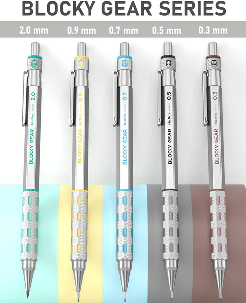 Nicpro 36PCS Blocky Gear Mechanical Pencil Set with Case, Metal Mechanical Pencils 0.3, 0.5, 0.7, 0.9, 2mm Lead Holder for Art Drawing Sketching w...