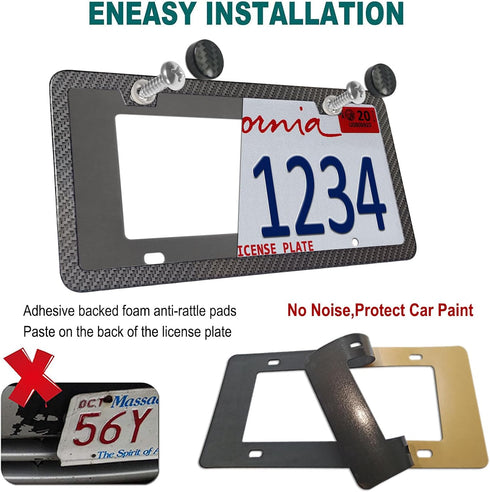 Aootf Carbon Fiber License Plate Frame- Black Aluminum Slim Car Tag Cover Printed Carbon Patterns, Heavy Duty Holders for Front & Rear, Mount Hard...