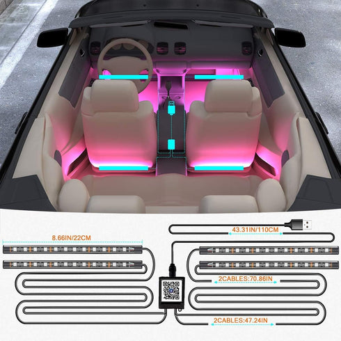 YiLaie Car Lights Interior, Multicolor Music Car Strip Light Under Dash Lighting Kit with App Control, USB Neon Interior Lights for Ambient Lighti...