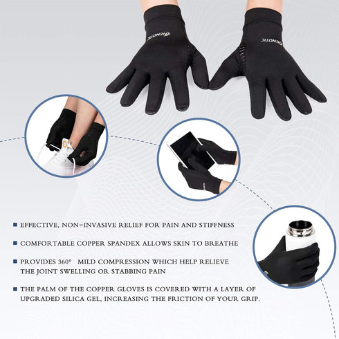 Copper Arthritis Gloves for Women Men, Touch Screen Anti-Slip Arthritis Compression Gloves for Relieving Carpal Tunnel Aches, Rheumatoid Pains, Jo...