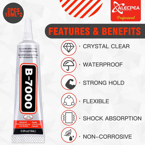 B-7000 Craft Glue for Jewelry Making - 15ml/0.5oz (2 Pack) - Multi-Function B-7000 Super Adhesive Glues Liquid Fusion Glue for Rhinestones Crafts,...
